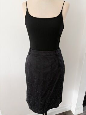 Vintage AGMIR Black Jacquard Pencil Skirt, Size L - Made in Europe